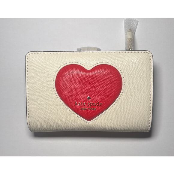 NWT Kate Spade Madison Medium Compact Bifold Wallet Puffy Heart Meringue Multi - Picture 2 of 9